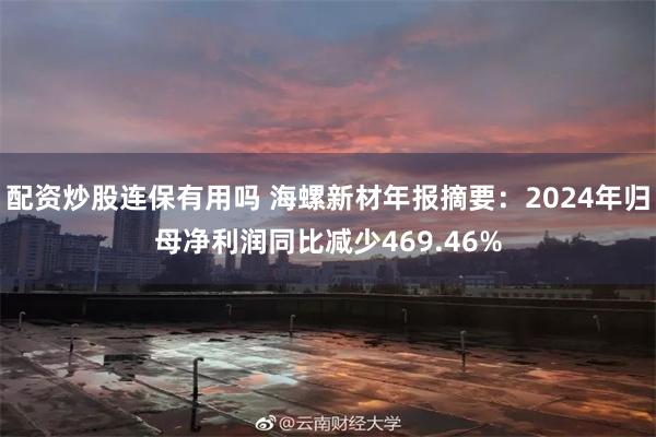 配资炒股连保有用吗 海螺新材年报摘要：2024年归母净利润同比减少469.46%